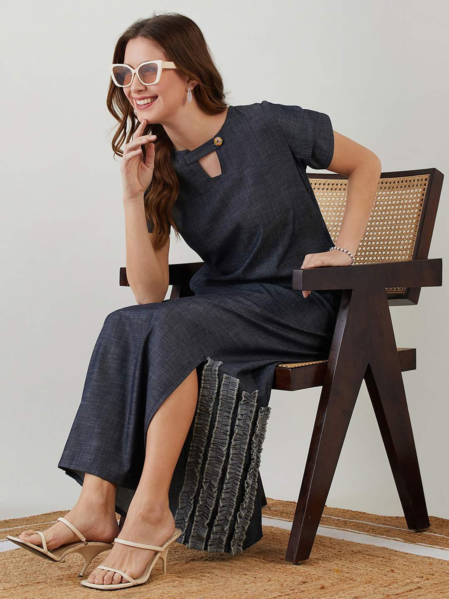 The Kaftan Company Navy Cotton Maxi Dress