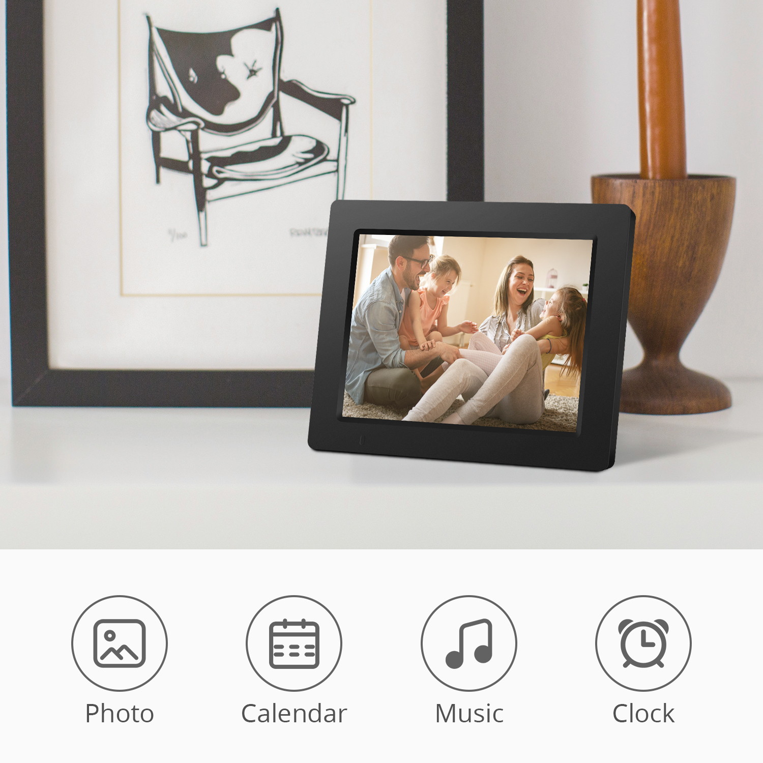 iDeaPLAY DF801 7.85 inch WiFi Digital Photo Frame, 1024x768 HD Display, 8GB Internal Storage, iOS & Android App, Support Photo, Music, Built-in Speaker