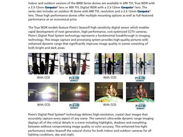 Computar Ganz High Quality CCTV Dome Camera ZC-DT8312NBA Outdoor 600?TVL Digital WDR, Digital Day/Night Dome w/ 3.3-12mm varifocal lens