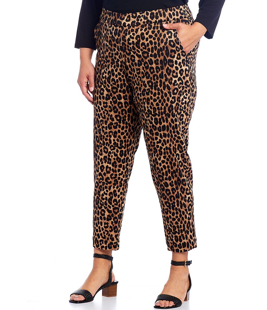MICHAEL Michael Kors Plus Size Cheetah Print Ponte Knit Pull-On Slim Leg Ankle Pants