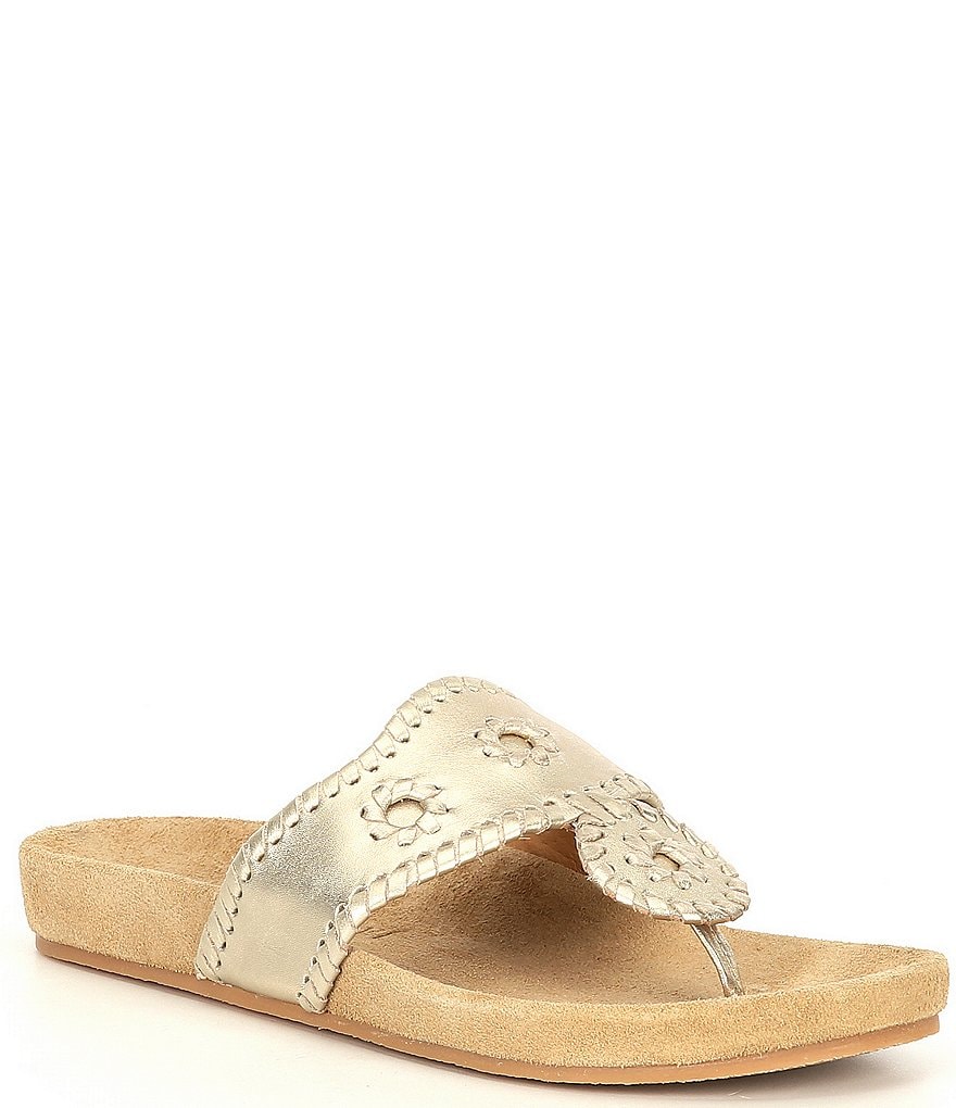Jack Rogers Jacks Comfort Leather Whipstitch Detail Thong Sandals