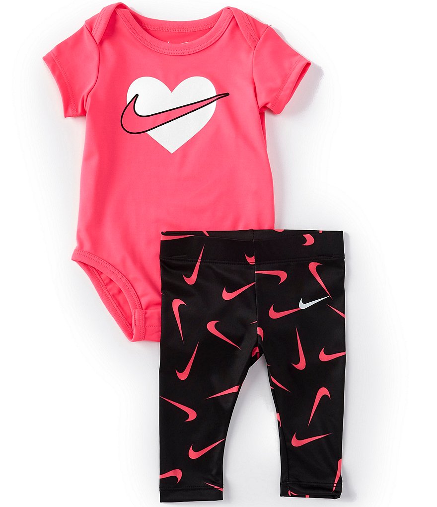Nike Baby Girls Newborn-9 Months Short-Sleeve Heart Bodysuit & Swooshfetti Legging Set