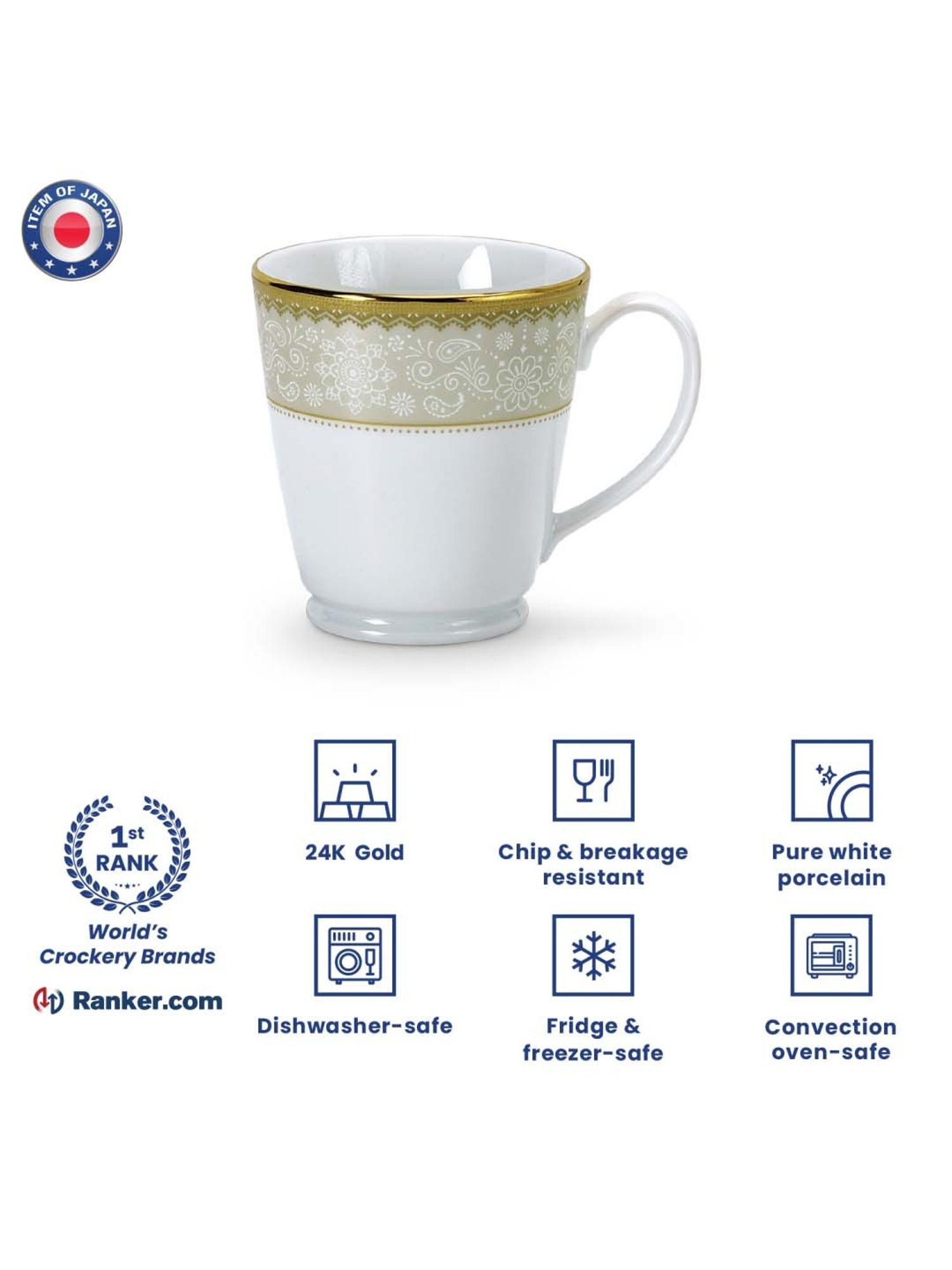 Noritake Golden Chintz White & Green Poreclain Milk Mug (0.37 L) - Set of 2