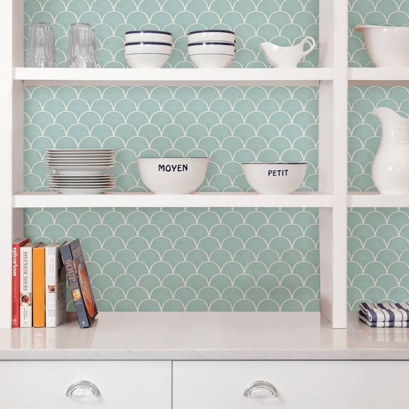 Brewster Shell Peel & Stick Backsplash Tile Paper Seafoam Green