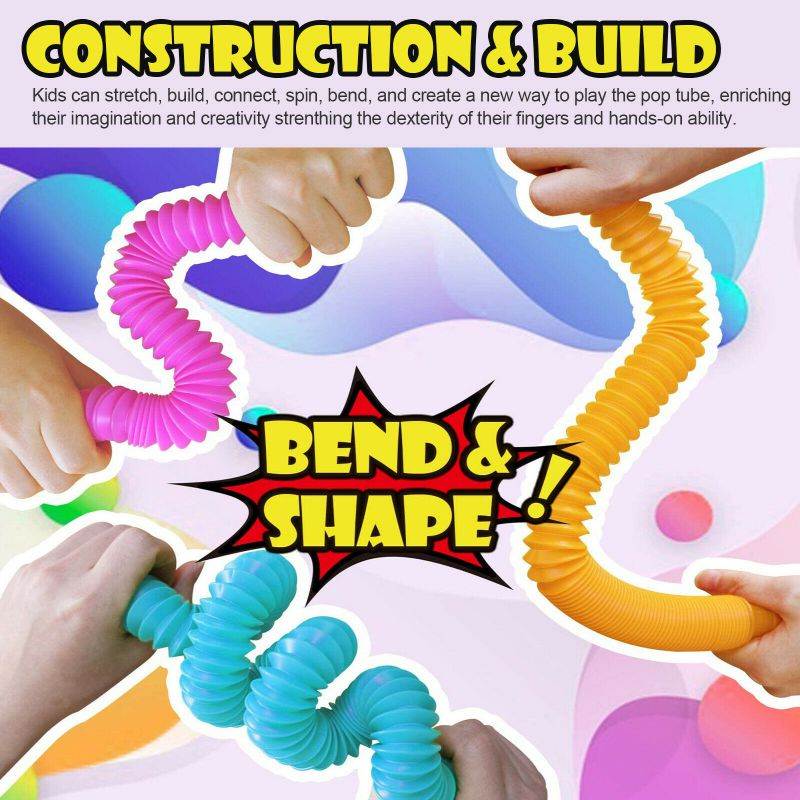 6 Pack Pull  Pop Tube Fidget Toy Sensory Tools Stress Relief Pipe for Kids Gift