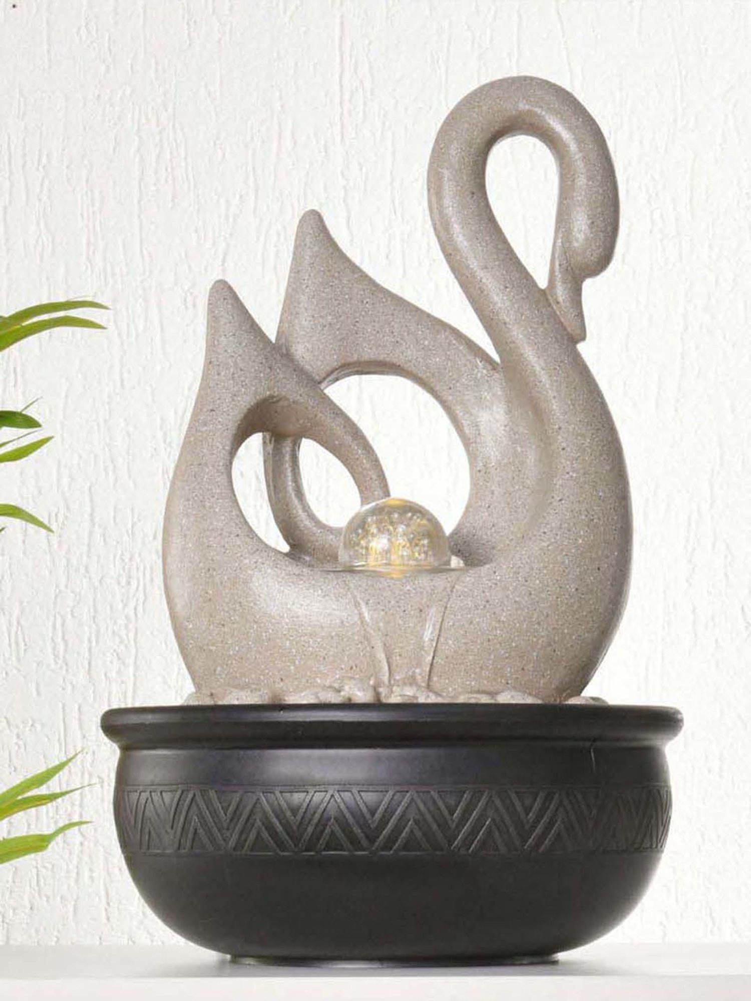 @home Beige Resin Swan Shaped Decorative Water Fountain With Led Light