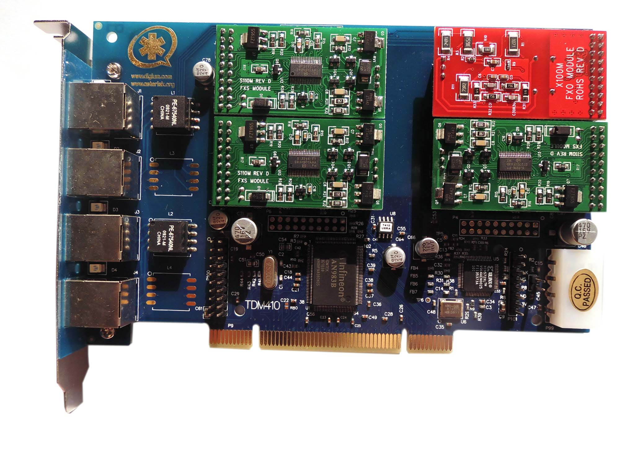 TDM410P TDM410 4 Ports (1fxo+3fxs) HQ PCB PCI interface voip Analog asterisk Card supports VPMADT032 EC asterisk trixbox elastix freepbx ,TDM400,TDM400P,AEX410,AEX410P