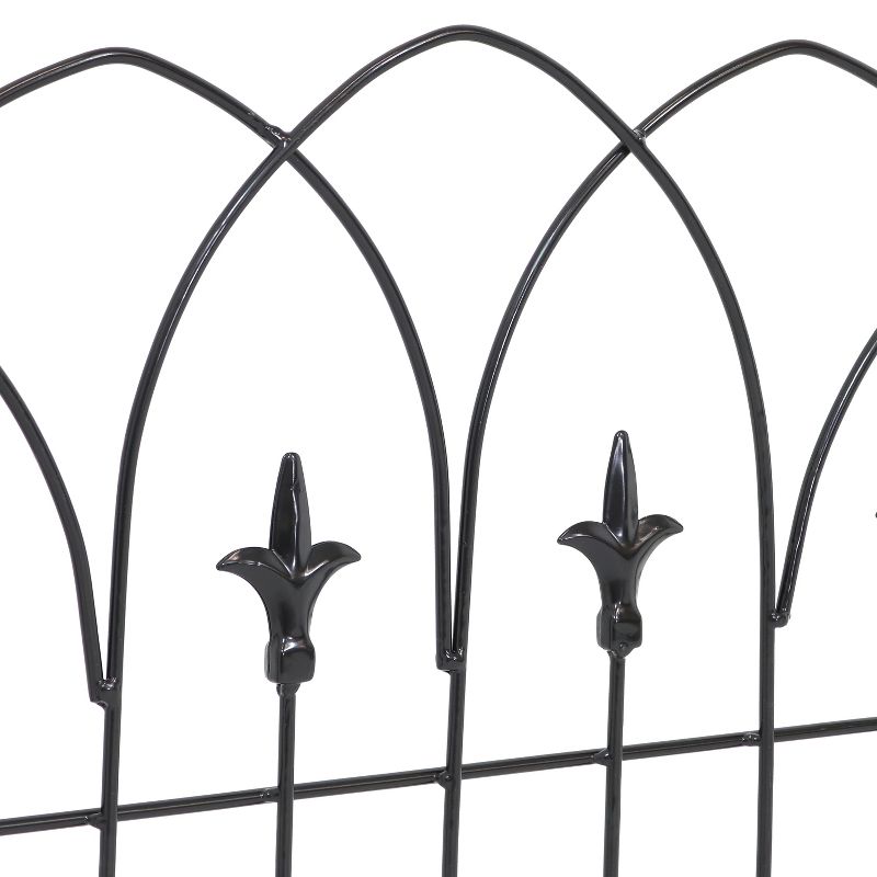 Plow & Hearth - Pewter Wrought Iron Fence - Outdoor Garden Edging with Decorative Design