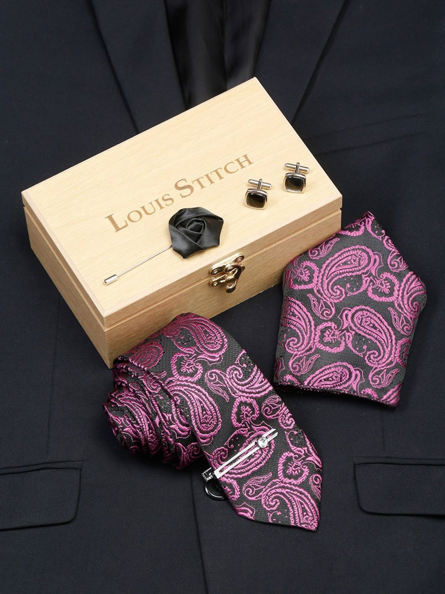 Louis Stitch Purple Embroidered Necktie Gift Set - Set of 5