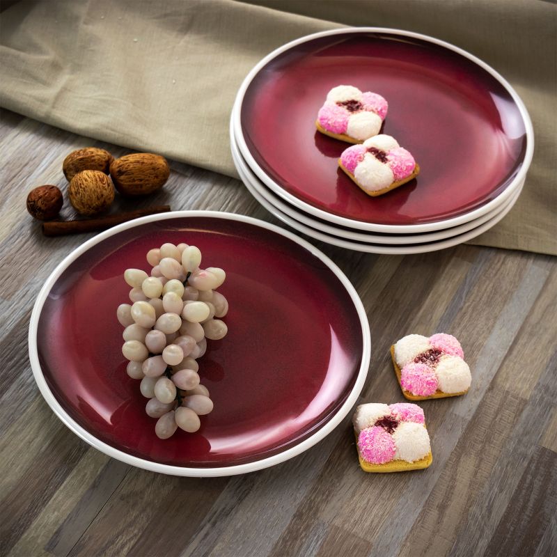 Studio California Cobalt Bay 4 Piece 9 Inch Melamine Round Dessert Plate Set in Red