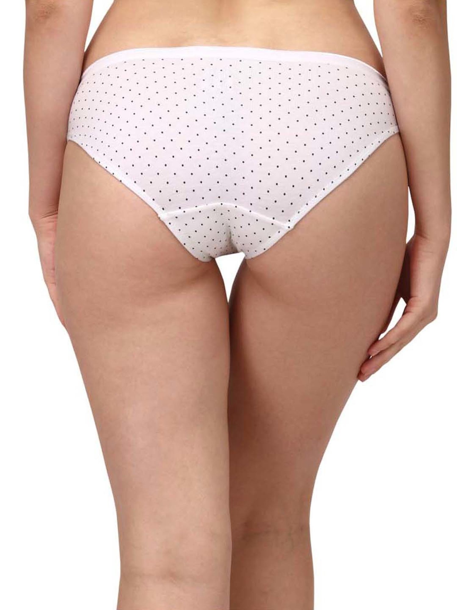 Soie White & Navy Cotton Printed Bikini Panties - Pack Of 6