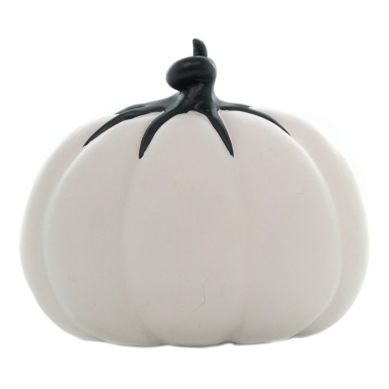 Halloween 7.5" White/Black Pumpkin Led Lighted Skull  -  Decorative Figurines