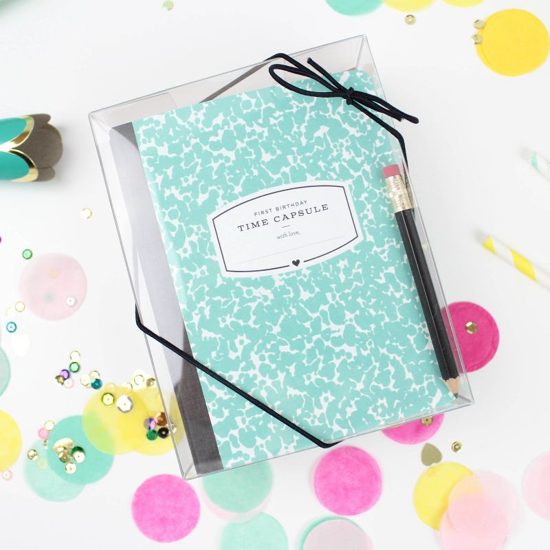First Birthday Time Capsule Card Teal - Inklings Paperie