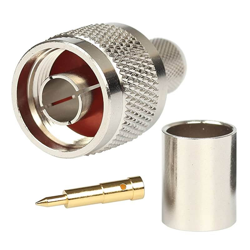 of 10 N Male Plug Crimp Rf Coaxial Connector 50 ohm for LMR400 Belden 9913 RG8 Nickel Machined Brass Construction (10 Piece N Male for lmr400)