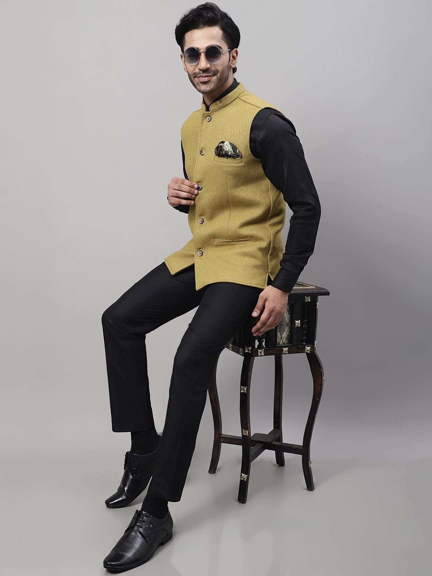 Even Mustard Regular Fit Nehru Jacket