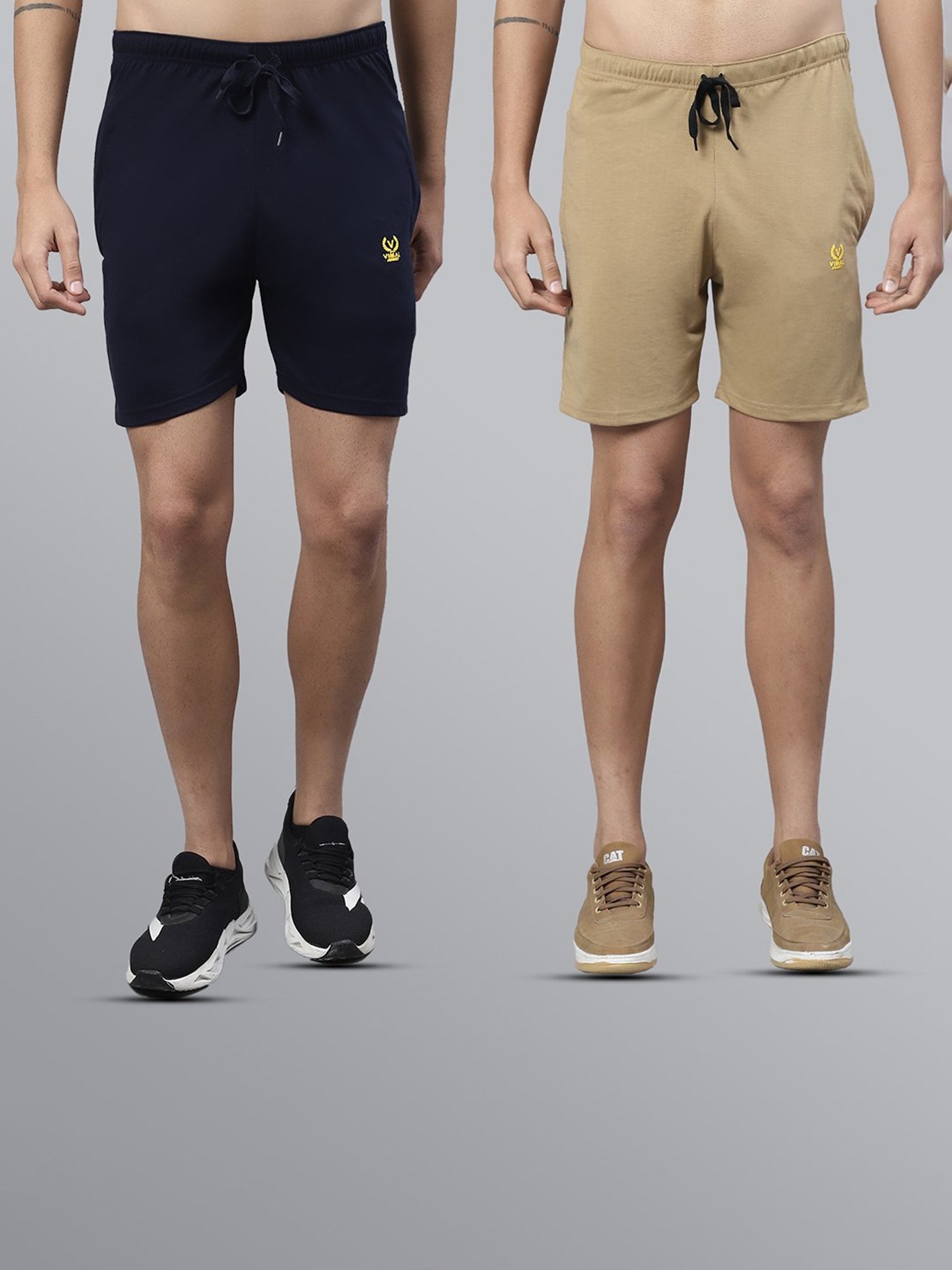 Vimal Jonney Navy & Khaki Regular Fit Lounge Shorts - Pack of 2