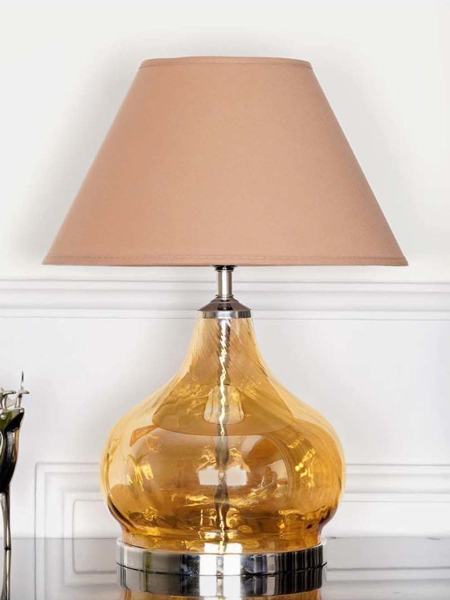 Kapoor Lamp Shades Amber & Nickel Glass Ingram Table Lamp With Cotton Shade
