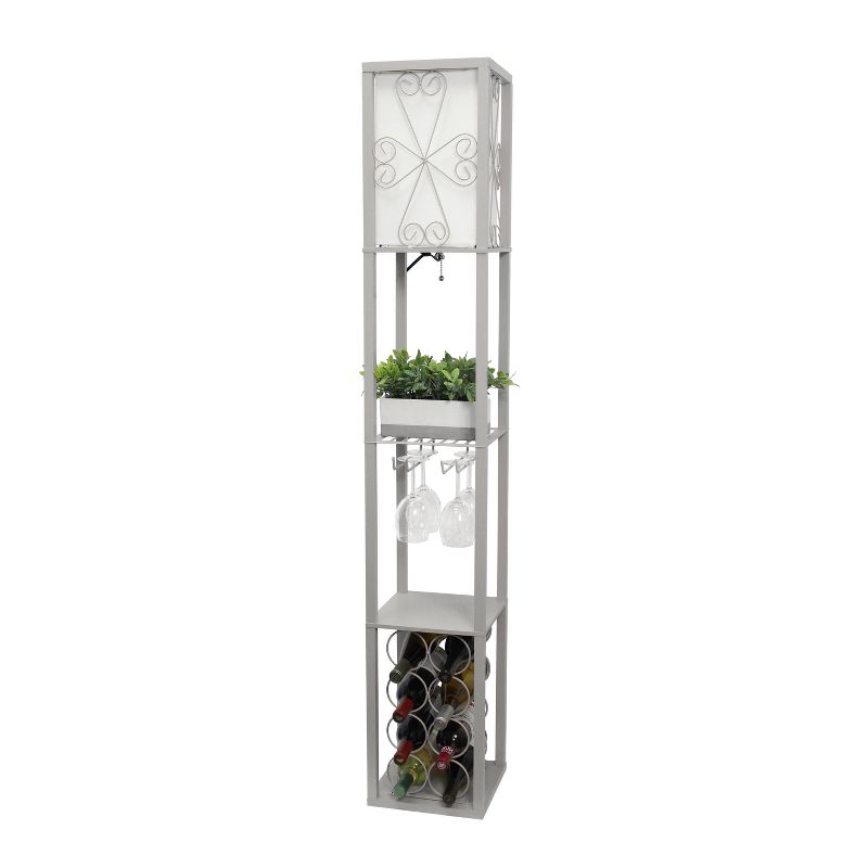 Etagere Organizer Storage Shelf Floor Lamp with Linen Shade Gray - Simple Designs