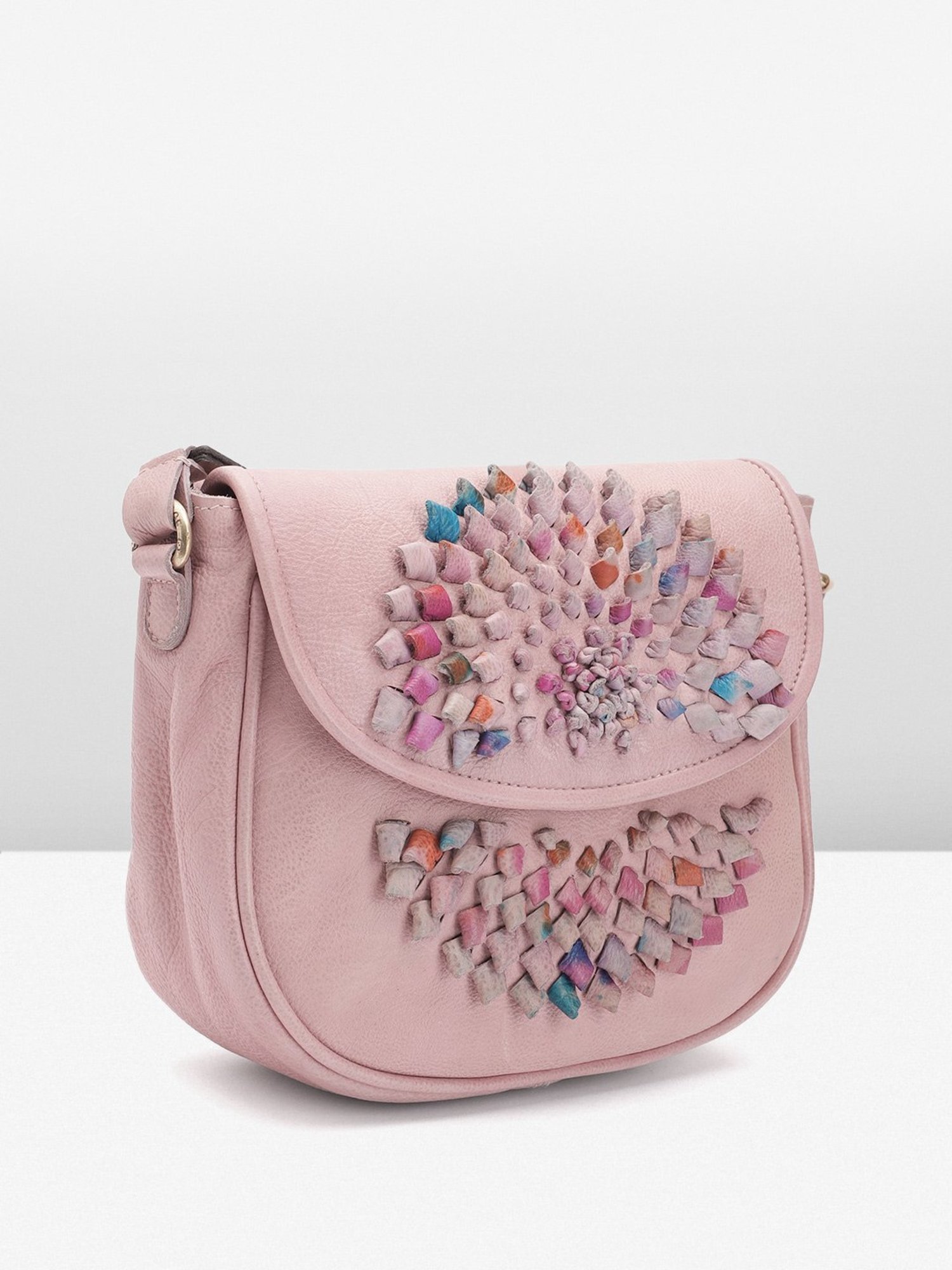 Art N Vintage Glory Rose Pink Leather Textured Medium Sling Handbag