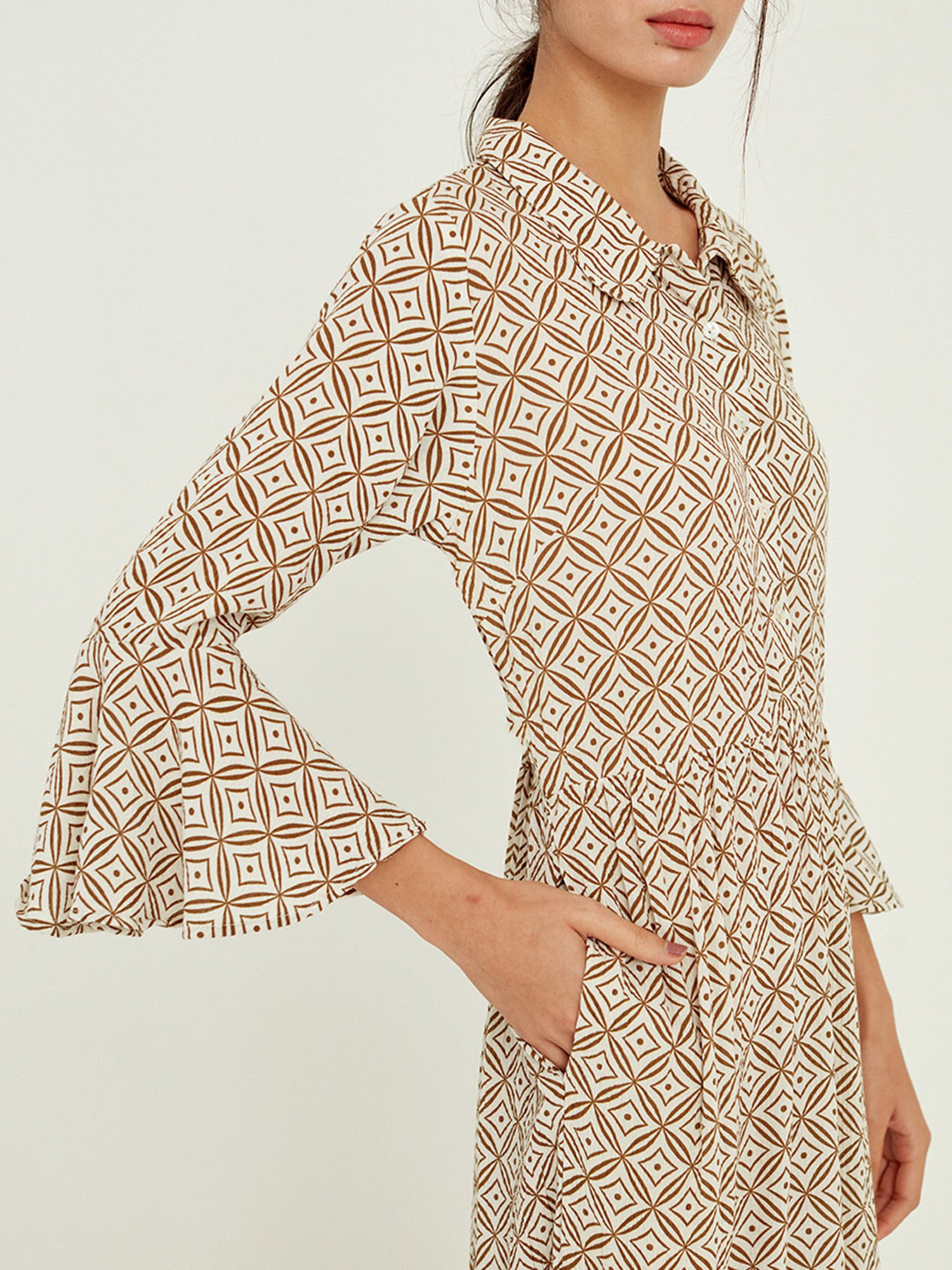 ANCESTRY Light Brown Printed Maxi Dress