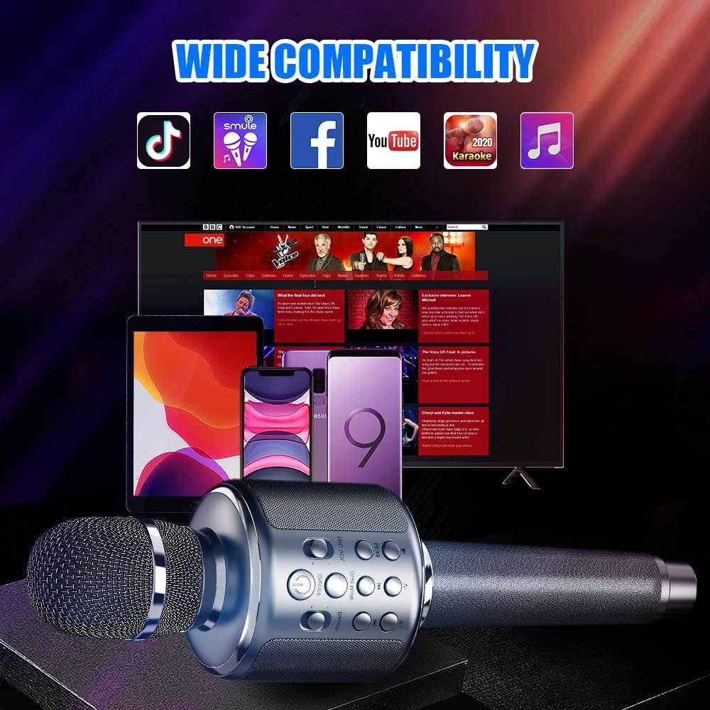 Karaoke Microphone Wireless Singing Machine with Bluetooth Speaker for Cell Phone/PC, Portable Handheld Mic Speaker Support Reverb/Duet