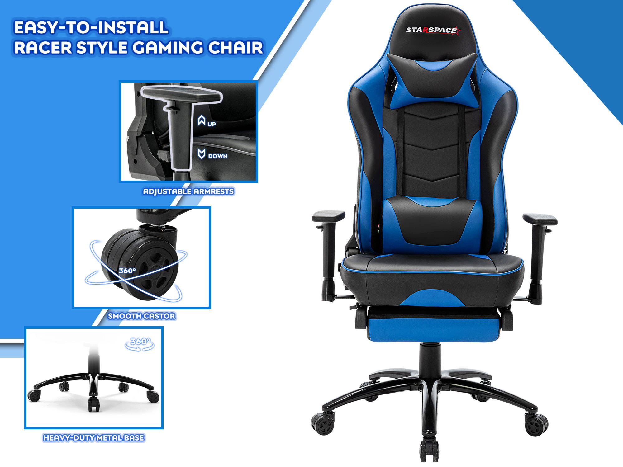 STARSPACE Adjustable Lumbar Support Footrest Gaming Chair with Racing Ergonomic Desk Chair