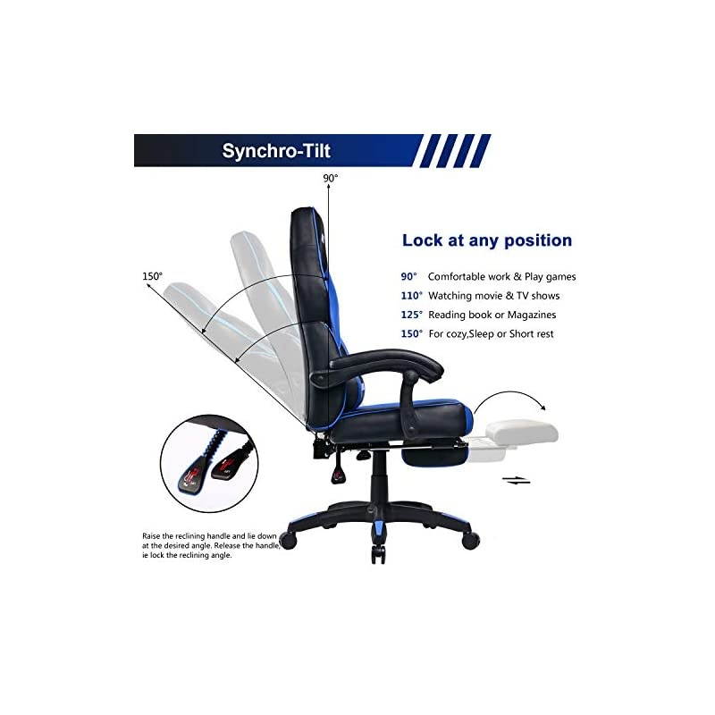 Chair with Footrest Massage Chair Racing Style Reclining Office Computer Desk Chair (Blue)