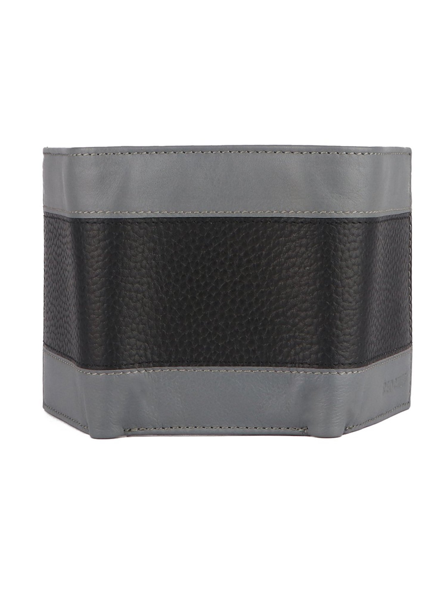 Red Chief Black & Grey Leather Tri-Fold Wallet for Men
