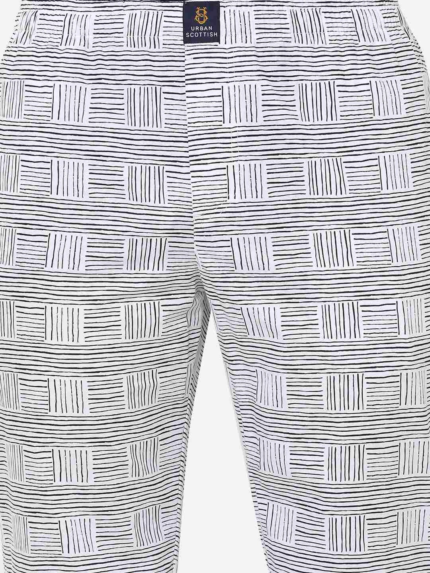 Urban Scottish White Regular Fit Striped Lounge Pants