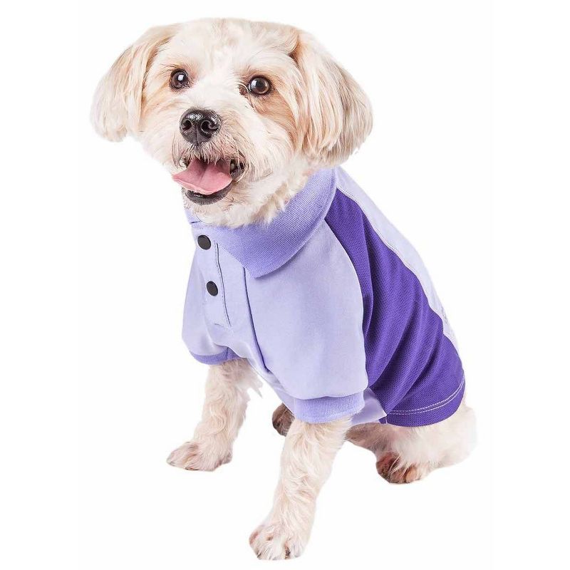 Pet Life Active Barko Pawlo Relax-Stretch Wick-Proof Dog and Cat Polo T-Shirt - Purple - XS