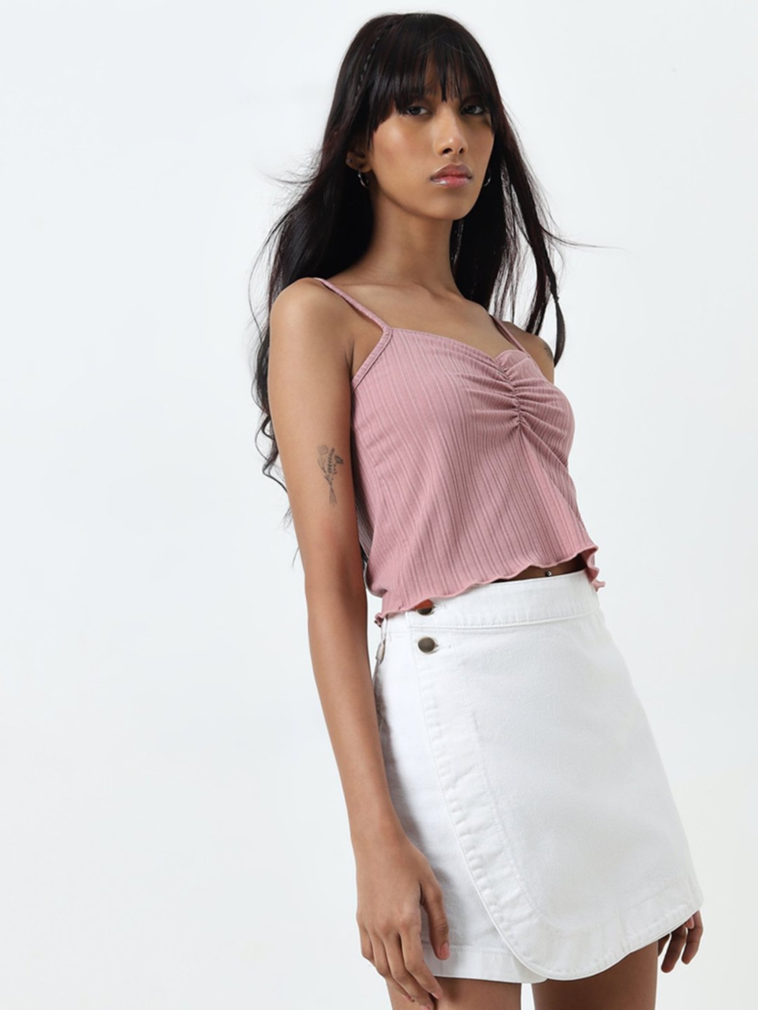 Nuon by Westside Pink Self-Striped Top