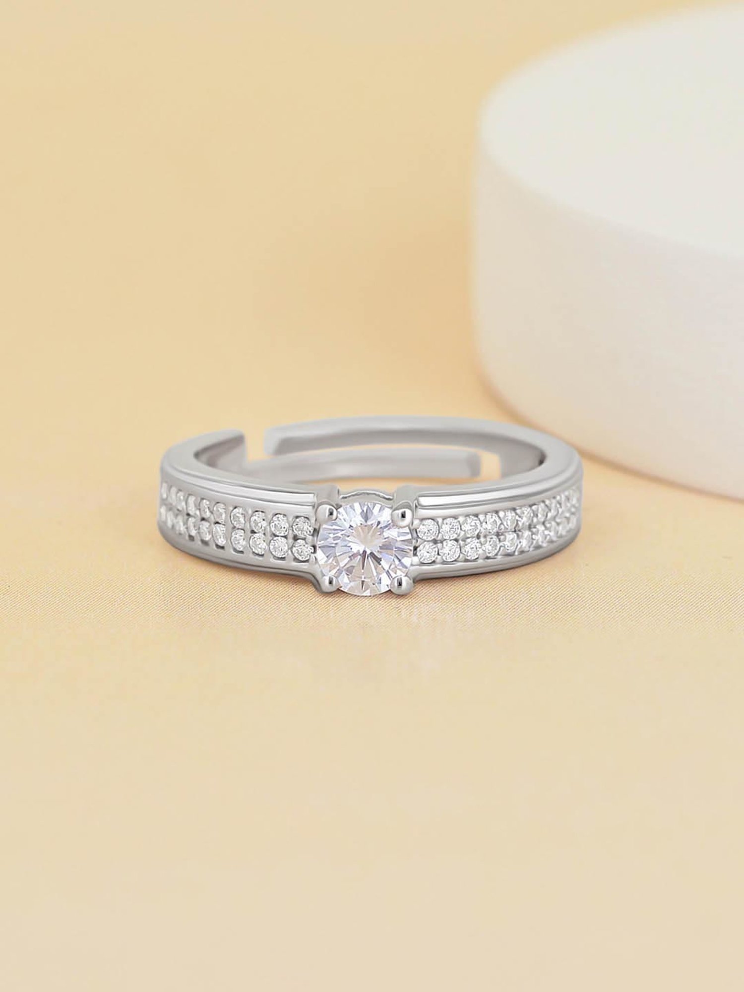 Ornate Jewels 925 Silver 1 Carat AD Solitaire Adjustable Ring for Women & Girls