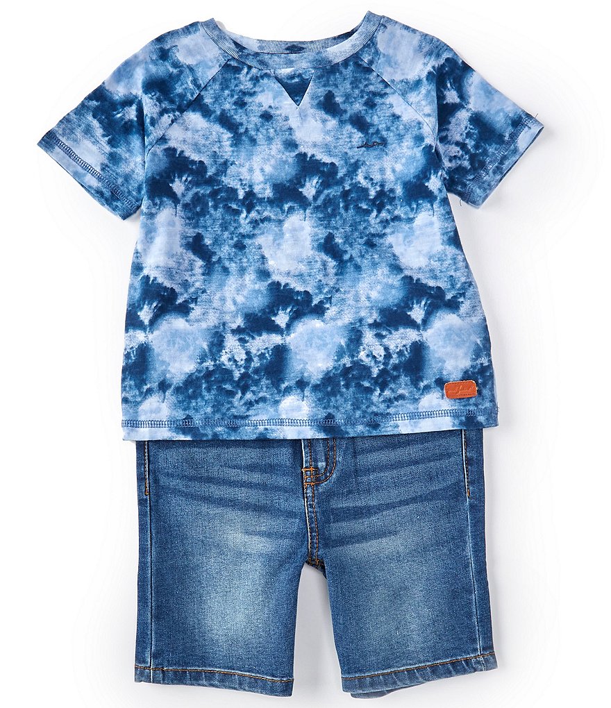 7 For All Mankind Little Boys 2T-4T Tie-Dye Shrot Sleeve Tee & Denim Shorts Set