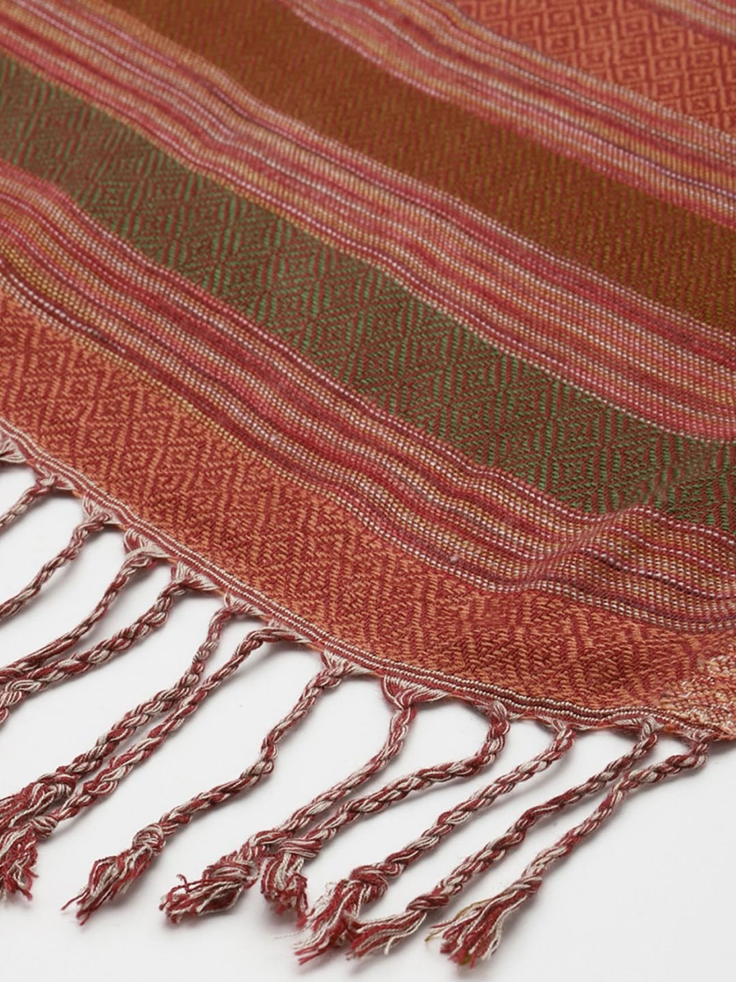 Indo Era Red & Beige Woven Pattern Shawl