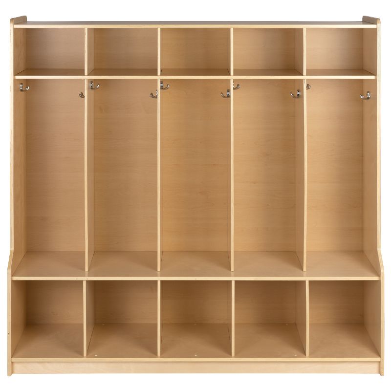 Emma and Oliver Wood 5 Section School Coat Locker with Bench, Cubbies and Storage Organizer Hook