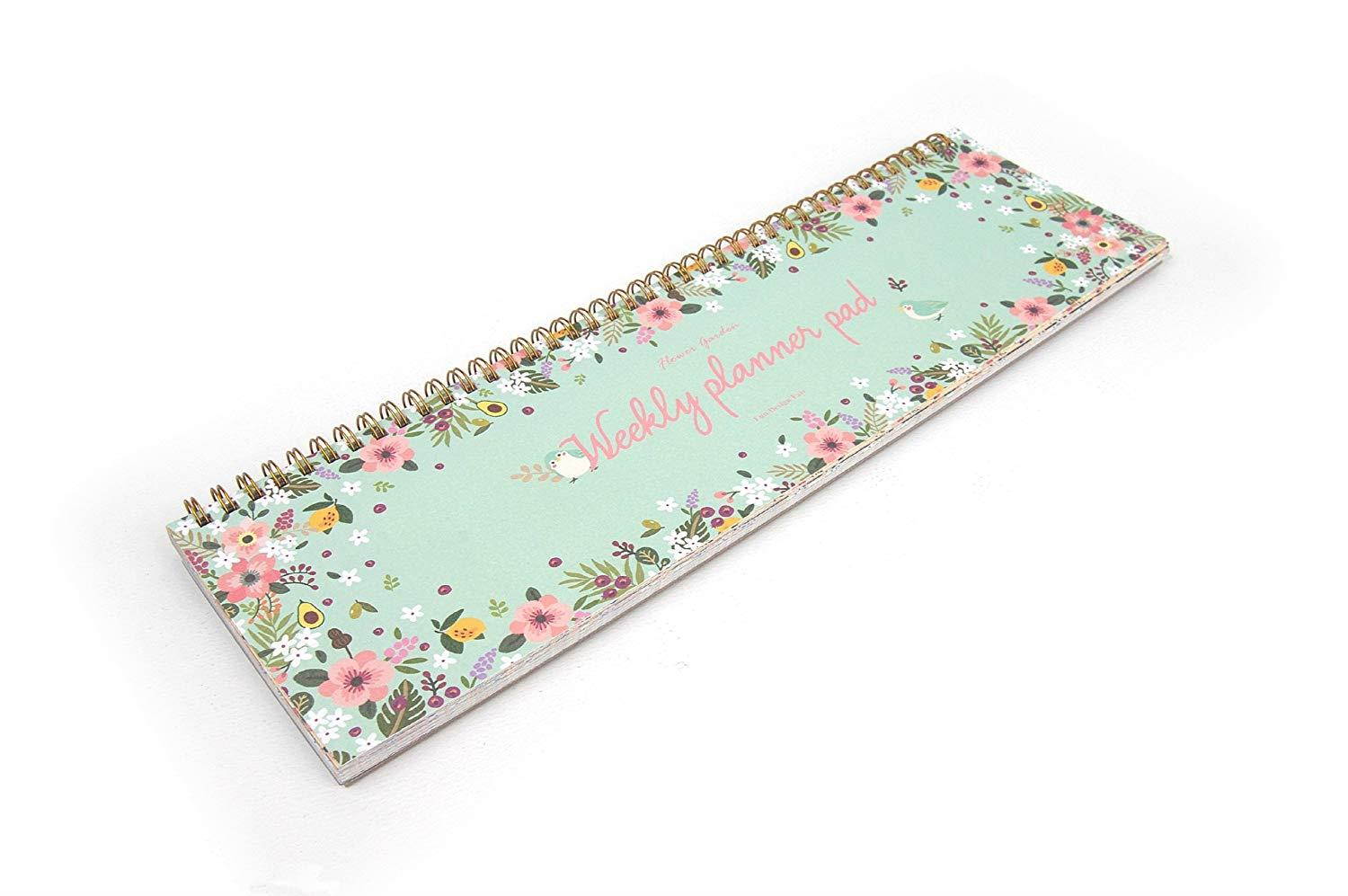 FUN DESIGN FAIR Weekly Planner Pad - Wirebound Undated Weekly Planner Pad, Weekly Scheduler Pad (Mint)