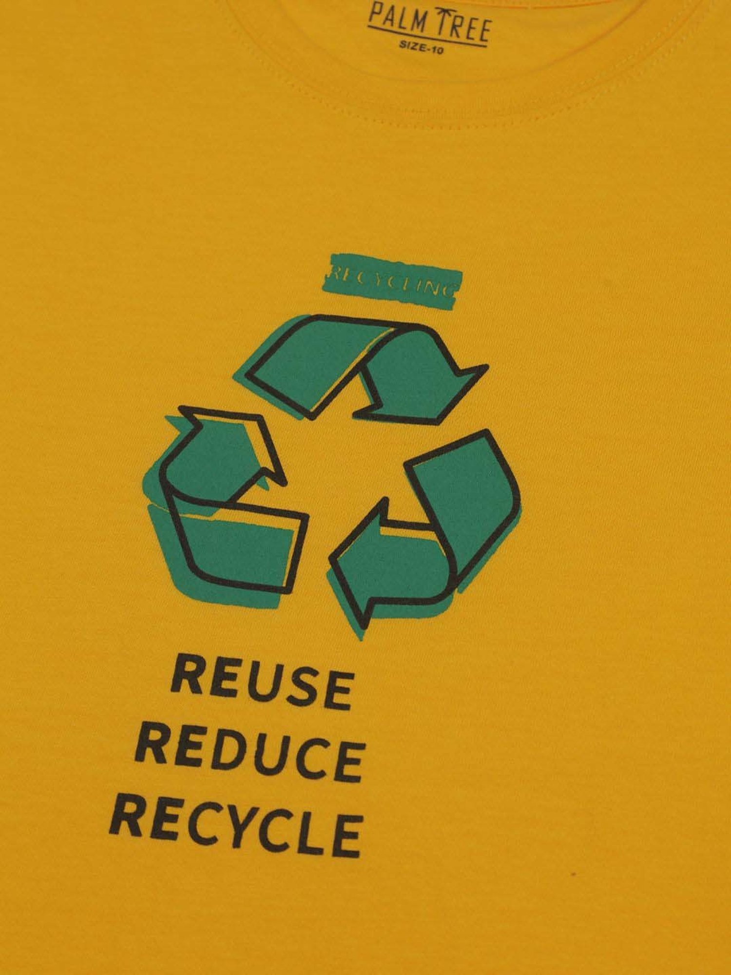 Palm Tree Kids Yellow & Green Cotton Printed T-Shirt