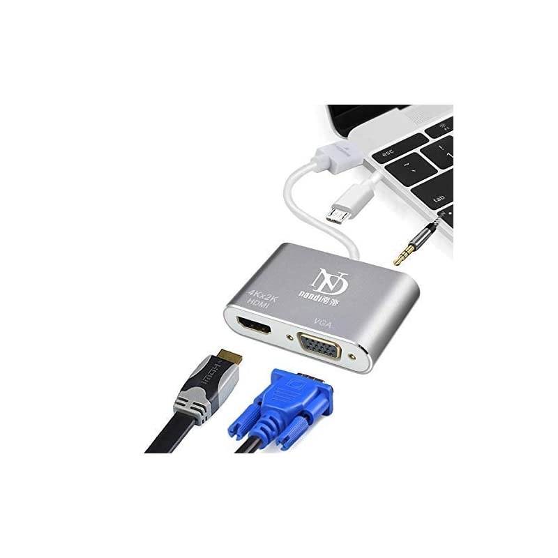 HDMI Adapter, Multiport HDMI to VGA HDMI with Audio 3 in 1 Video Converter Support 4K 3840x2160 Resolution for Laptop, Monitor, Projector Gray