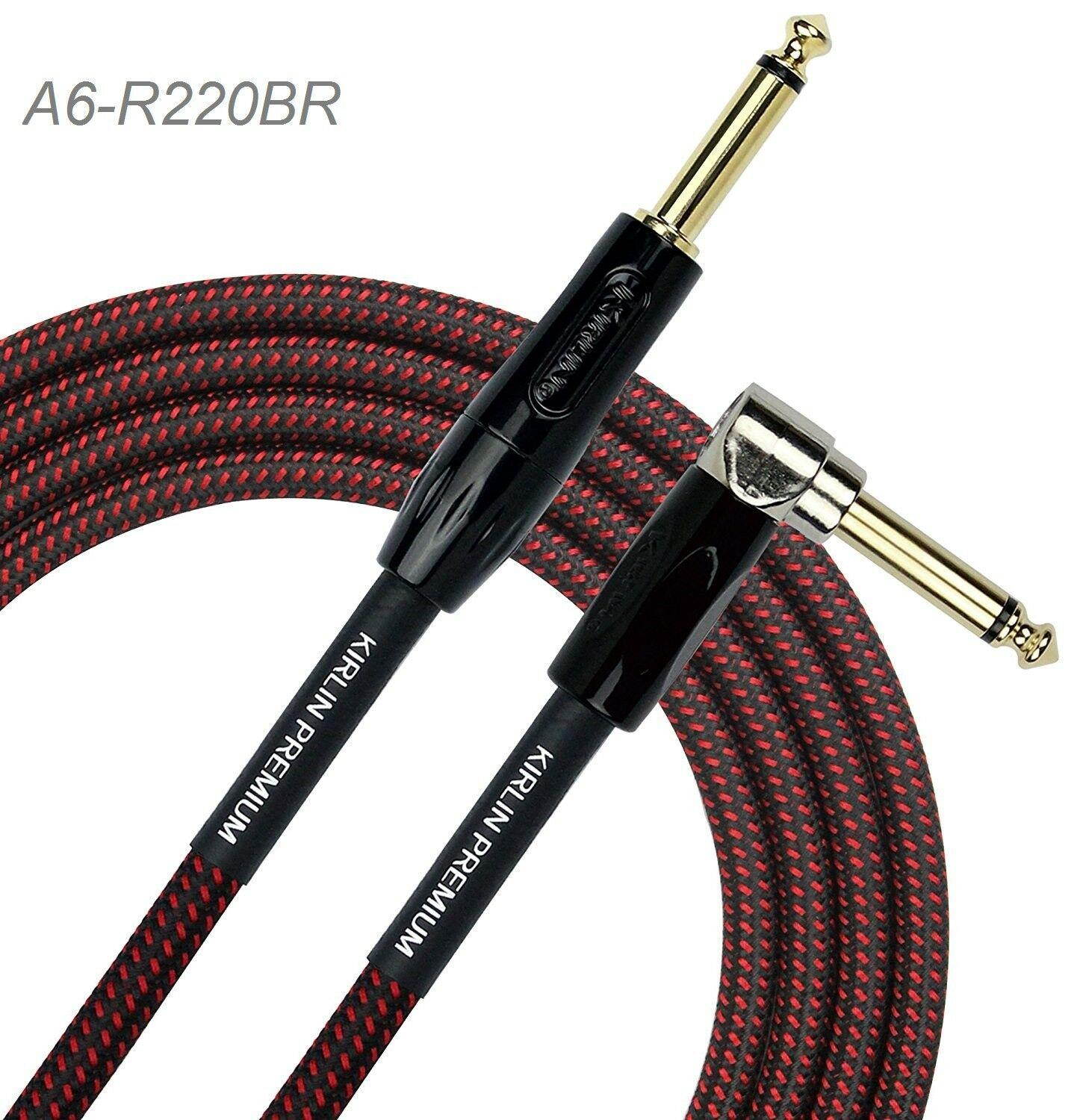 20ft 1/4" TS R/A 90/180 Premium Plus Instrument Cable, Black/Red Woven Jacket