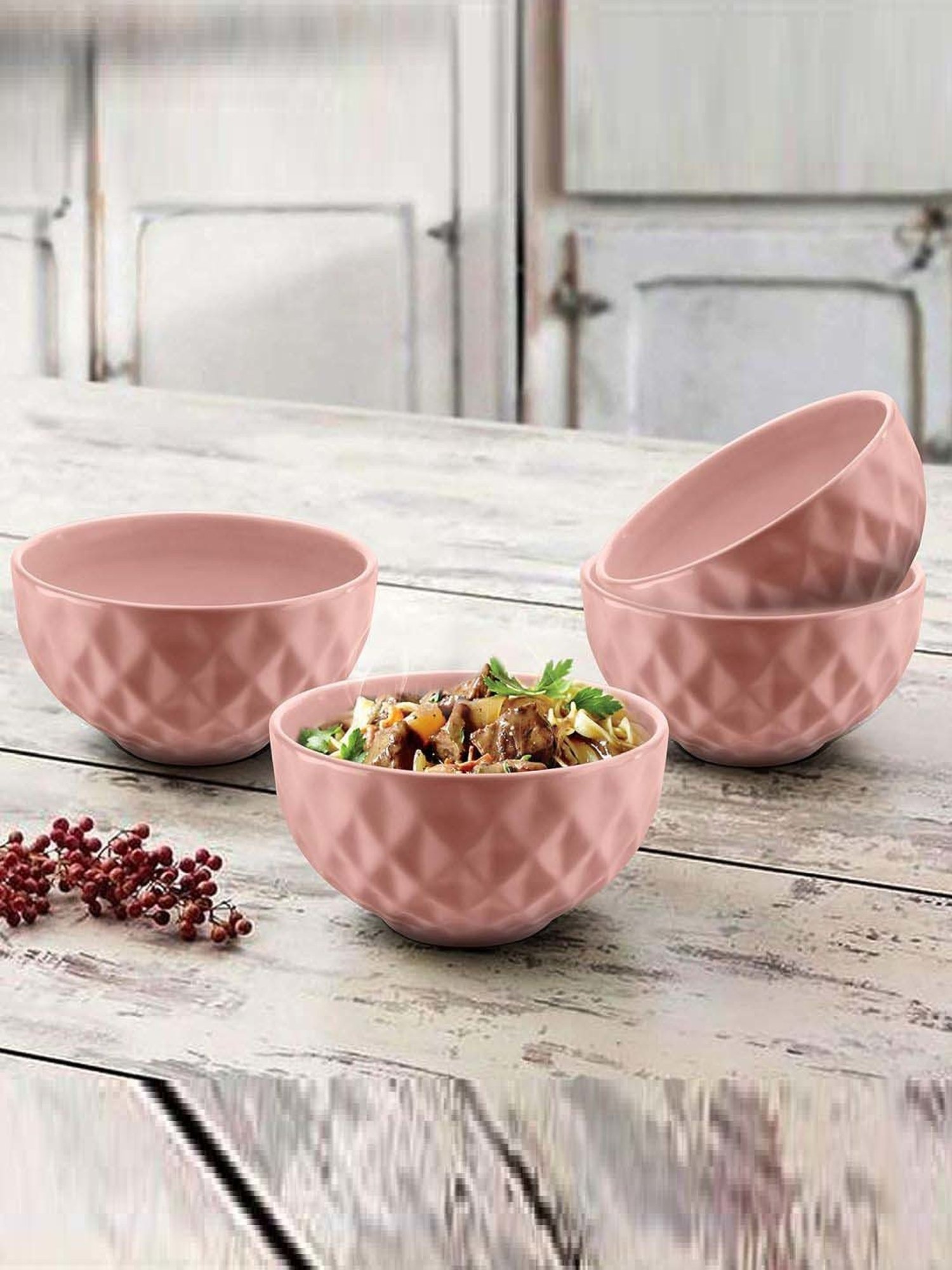 Urban Chef Pink Ceramic Handcrafted Microwave Safe Bowl (0.5 L) - Set of 4