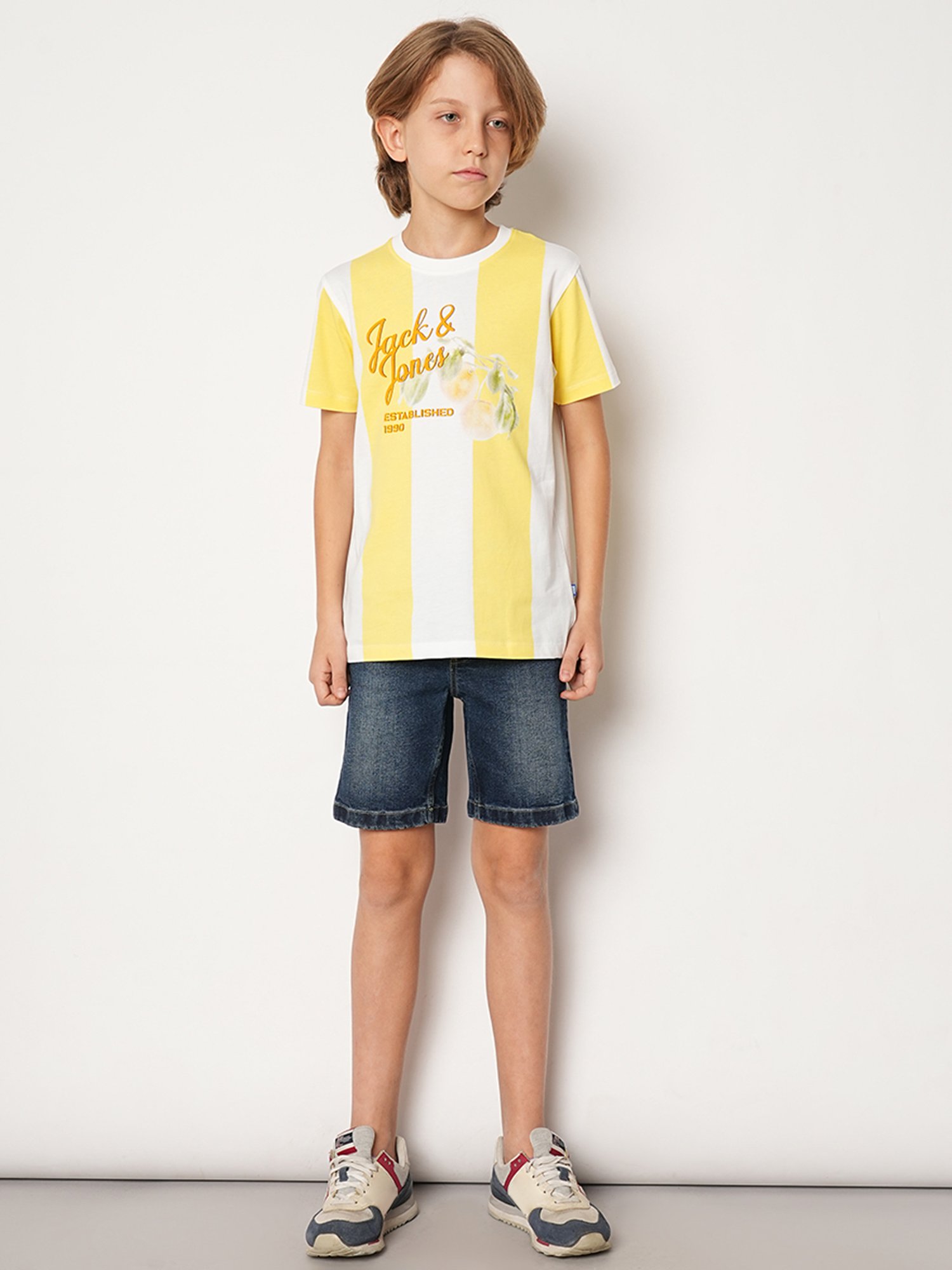 Jack & Jones Junior Yellow & White Striped T-Shirt