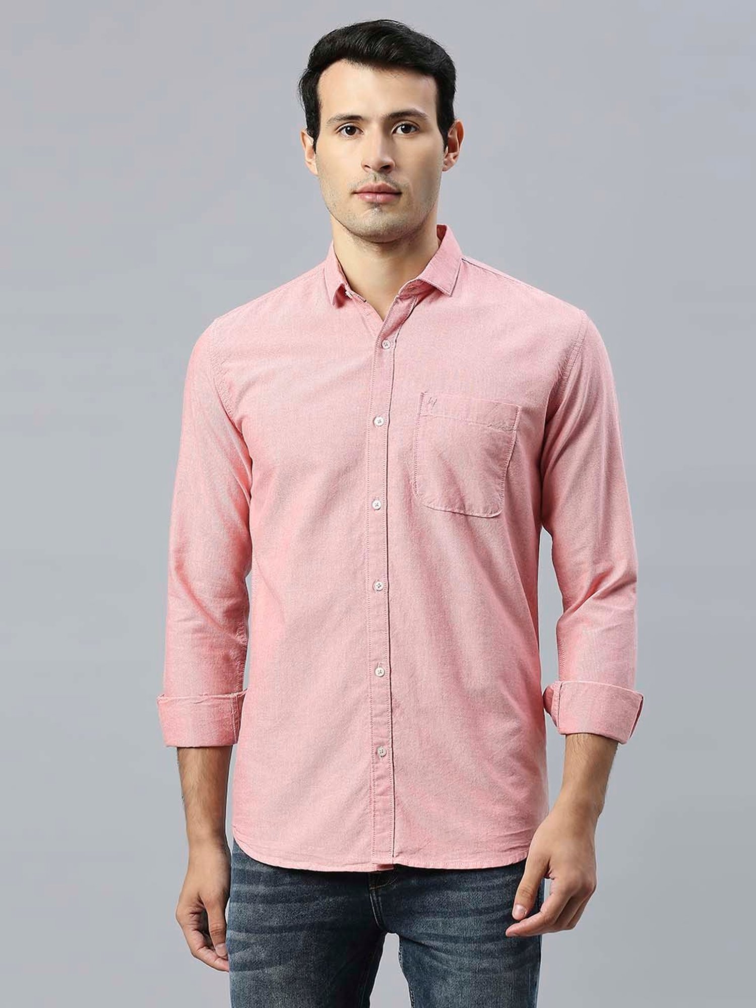 HJ HASASI Pink Slim Fit Cotton Shirt