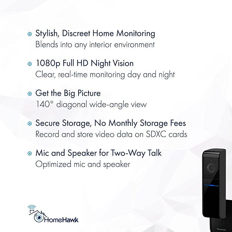 Homehawk Shelf Indoor Smart and Compact Home Monitoring Camera with Wide Angle, 1080P HD Video, No Monthly Fee with Local SD Storage, Night Vision, 2 Way Talk (KX-HNC810G) Gray