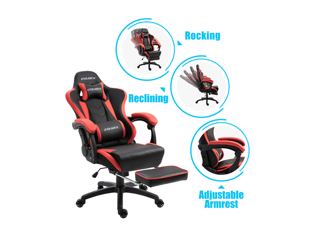Dowinx Gaming Chair Ergonomic Office Recliner for Computer with Massage Lumbar Support, Racing Style Armchair PU Leather E-Sports Gamer Chairs with Retractable Footrest (Black&Gray)