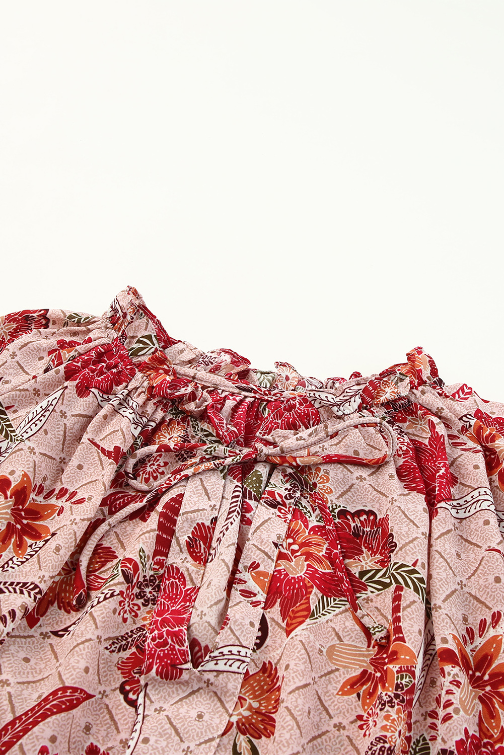 One World Apparel Jacquard Square Neck Short Sleeve Ivory Multi Floral Print Top