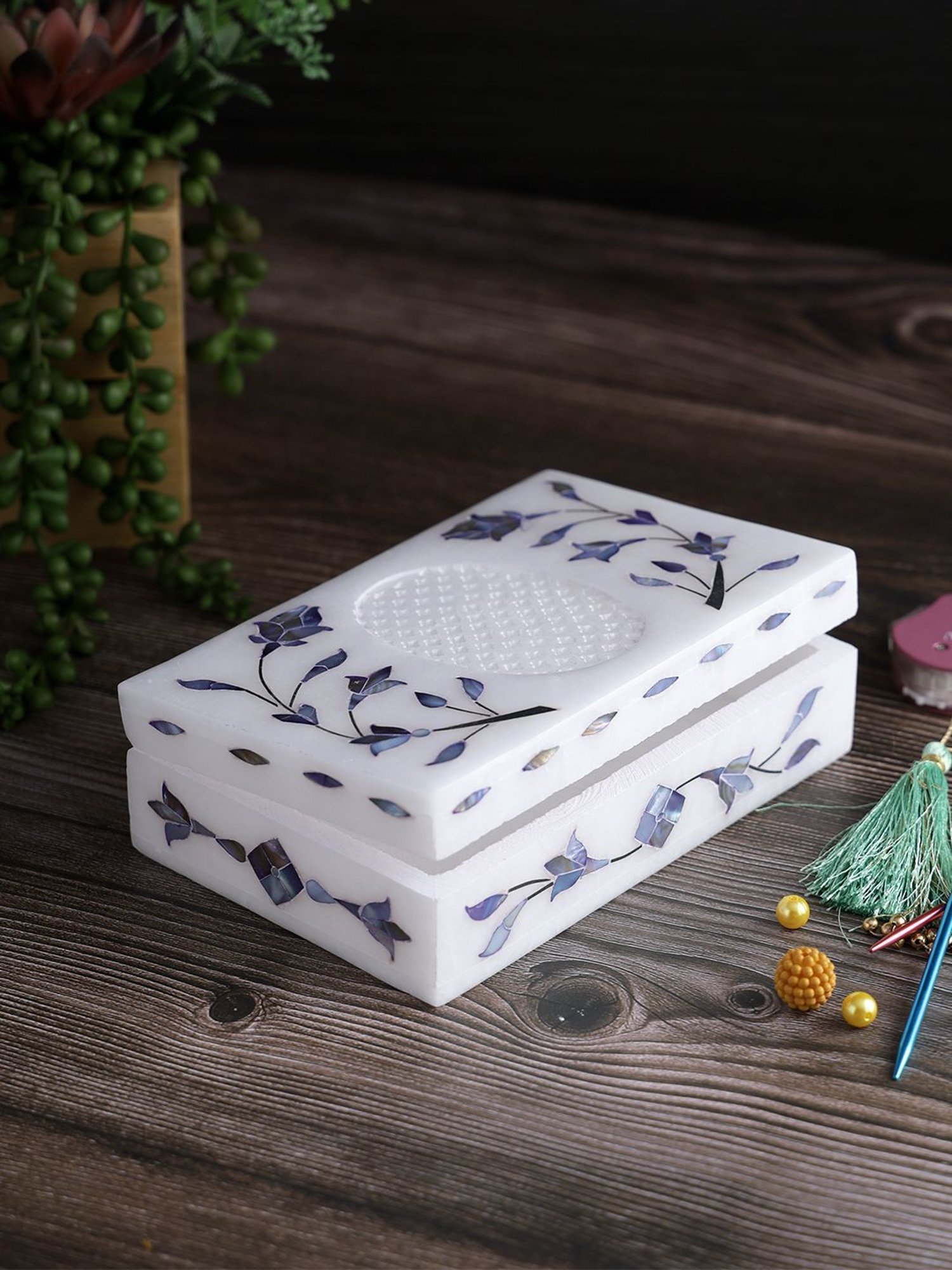 Aapno Rajasthan Blue & White Marble Jewellery Box