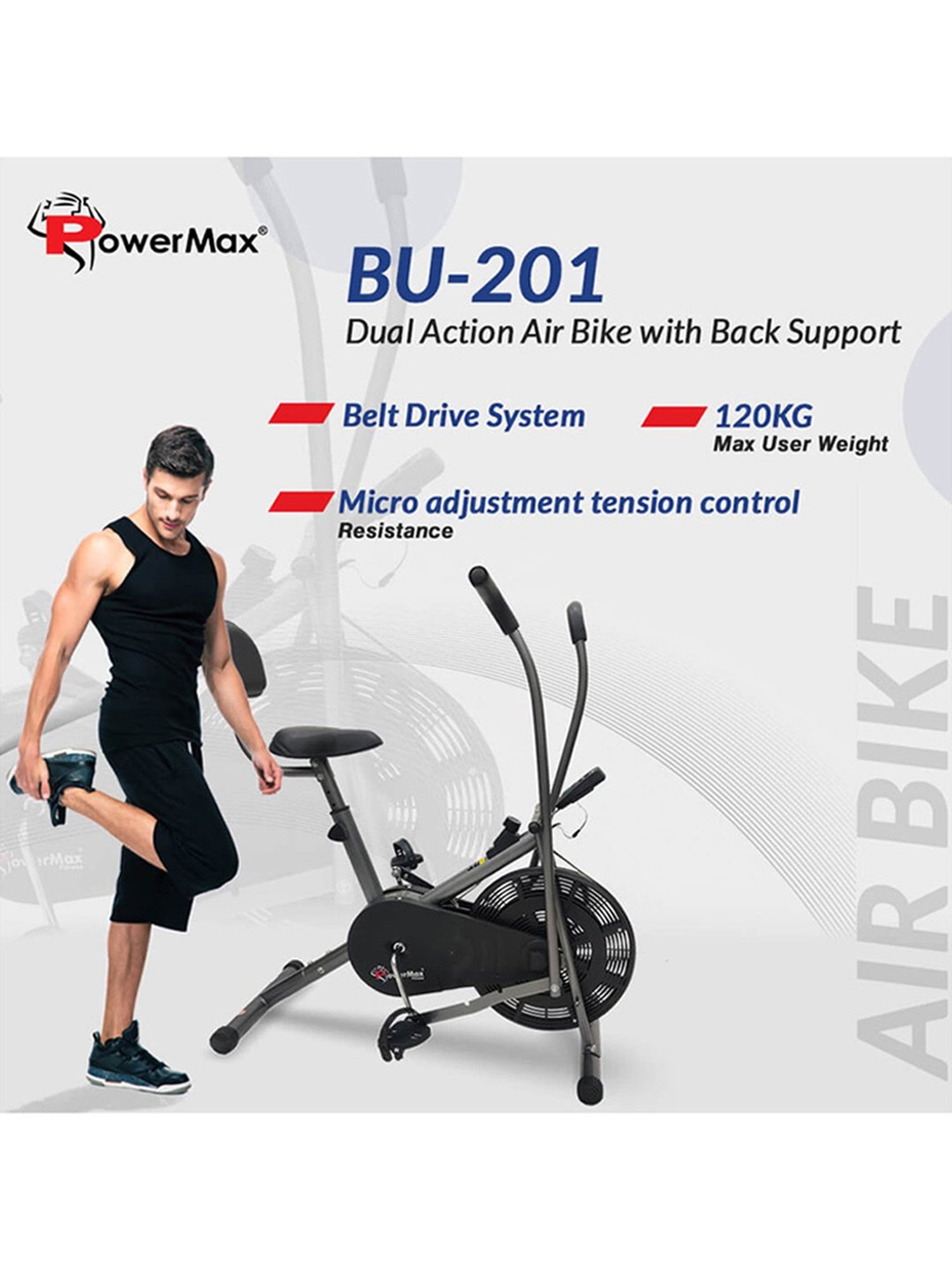 PowerMax Fitness BU-201 Upright Bike (Black)