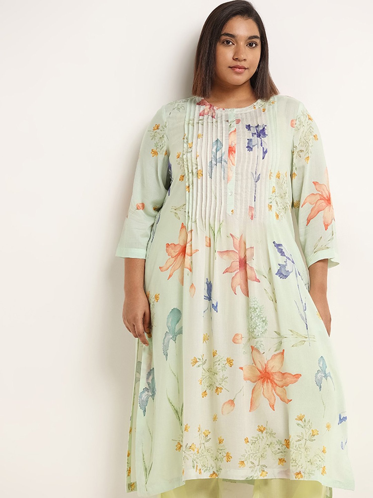 Diza by Westside Green Printed Pintuck Kurta