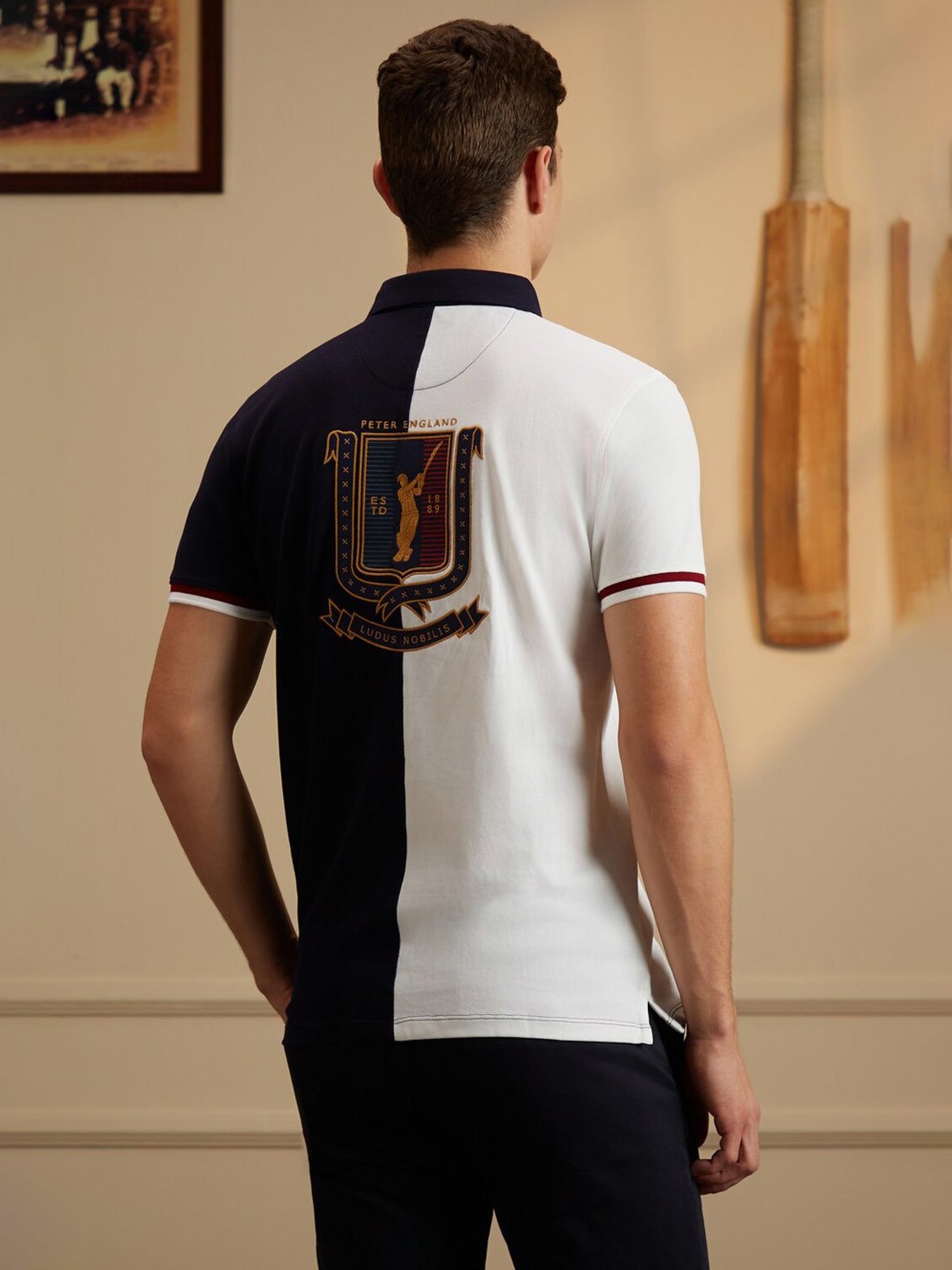 Peter England Casuals Multicolored Slim Fit Colour Block Polo T-Shirt