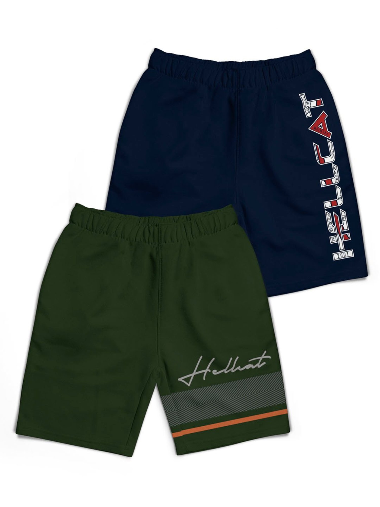 HELLCAT Kids Green & Navy Printed Shorts (Pack Of 2)
